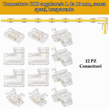 Carica l'immagine nel visualizzatore di Gallery, 12 connettori per strisce LED COB LED, connettori angolari trasparenti, connettore LED, 10 mm, 2 poli, senza saldatura, 