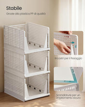 Carica l'immagine nel visualizzatore di Gallery, SONGMICS Set di 3 Organizer per Armadio Pieghevole, Cesti Impilabili
