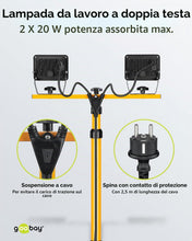 Carica l'immagine nel visualizzatore di Gallery, Goobay 57845 Faretto da costruzione a LED su stativo telescopico 2 x 20W / 3400lm / Luce bianca neutra - 4000K / Per uso