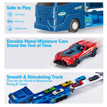 Carica l'immagine nel visualizzatore di Gallery, hahaland Camion Giocattolo Trasforma in Pista da Corsa, con 6 Macchinine per Bambini, Camion con Luci e Suoni, Pista Macchinine 2 3 Anni, Regalo Bambino 2 anni