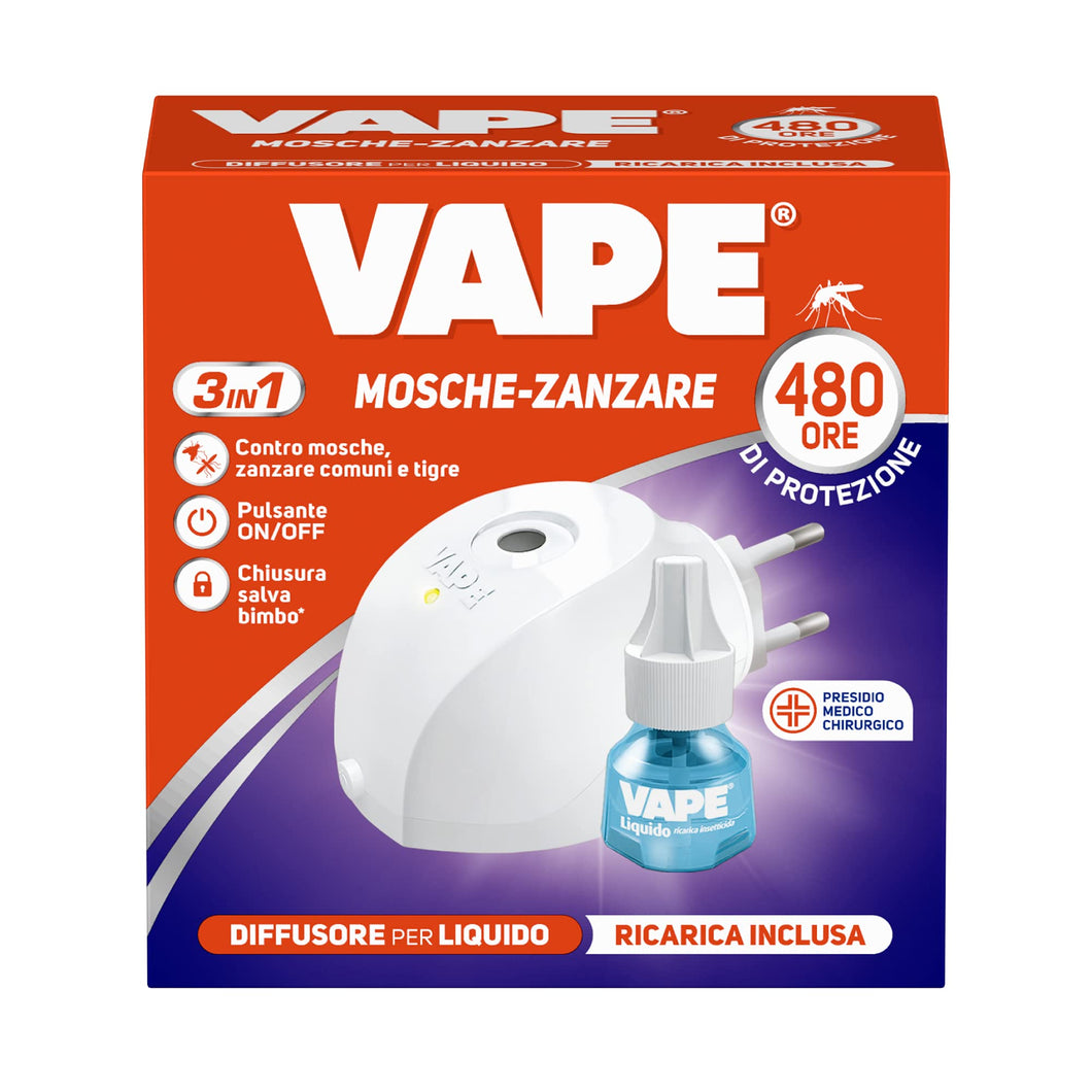 Vape, Elettroemanatore Liquido Mosche-Zanzare e Ricarica Liquida 480 ore, Antizanzare Elettrico, Protezione contro le zanzare Comuni, Tigre e Mosche,22 ml