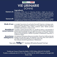 Carica l'immagine nel visualizzatore di Gallery, Dx&amp;Vx Vie Urinarie Donne, Integratore per la Funzionalità delle Vie Urinarie, con Fermenti Lattici Vivi, Mirtillo Rosso, Uva Ursina e Acido Folico, Made in Italy, 28 Bustine