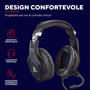 Trust Gaming GXT 488 Forze Cuffie PS4 e PS5 con Licenza Ufficiale PlayStation, Over-Ear, Microfono Ripiegabile e Archetto Regolabile, Jack Audio 3.5 mm, Cuffie Gaming Cablate - Nero