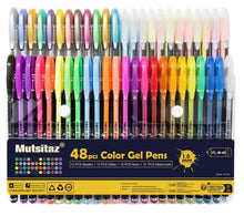 Carica l'immagine nel visualizzatore di Gallery, Mutsitaz Set di 48 Penne Gel Colorate -12 glitter, 12metallico,12neon glitterato,12 pastello -per colorare libri per adu