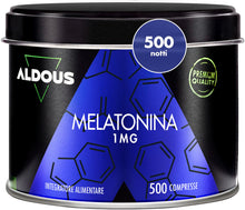Carica l'immagine nel visualizzatore di Gallery, Melatonina Pura 1mg - 500 Compresse (+16 Mesi)- Melatonina Forte Pura