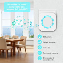 Carica l'immagine nel visualizzatore di Gallery, AIMAX Campanello Senza Fili Da Esterno con 2 Trasmettitori e 1 Ricevitore,Portata 400m,Wireless Doorbell,IP55 Impermeabi