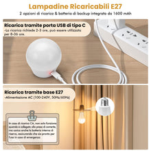 Carica l'immagine nel visualizzatore di Gallery, Lampadina LED E27, Lampadina Ricaricabile USB Con Telecomando Timer, Lampadine LED a Batteria con Dimmerabile a 3 Colori