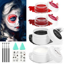 Carica l&#39;immagine nel visualizzatore di Gallery, Trucchi Halloween, Trucco Halloween Bambini Adulti, Halloween Trucco Make Up, Trucco Bianco Nero Rosso per Viso Corpo Halloween, Truccabimbi Set per Halloween Carnevale Feste