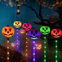 Carica l'immagine nel visualizzatore di Gallery, Set di 6 lampade solari a zucca per Halloween, decorazione esterna multicolore, resistente alle intemperie