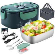 Carica l&#39;immagine nel visualizzatore di Gallery, GENTRE Lunch Box elettrico 12V/24V/220V/110V per auto, camion, ufficio e casa, Scaldavivande in acciaio inossidabile da 1,5L Contenitore termico per alimenti con forchetta e cucchiaio Borsa