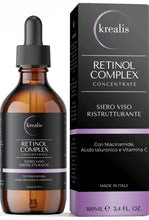 Carica l'immagine nel visualizzatore di Gallery, Siero Retinolo Viso Antirughe 100ml con Niacinamide, Ialuronico, Vitamina C