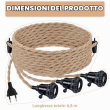 Carica l'immagine nel visualizzatore di Gallery, GOMETY 3 paia di portalampada E27, kit a sospensioni con interruttore, corda di canapa 6,8 m, lampada fai-da-te vintage,