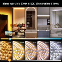 Carica l'immagine nel visualizzatore di Gallery, Wefomey 30 Metri Striscia LED Bianco Caldo 2700K-6500K, 24V Dimmerabile con Alimentata, Controllo App e Telecomando RF, 