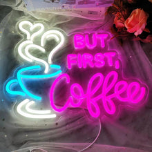 Carica l'immagine nel visualizzatore di Gallery, But First Coffee - Insegna al neon grande, 5V USB, acrilico, interruttore dimmerabile, catena, 35,6 x 28,7 cm