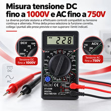 Carica l'immagine nel visualizzatore di Gallery, Topolenashop Multimetro Digitale DT830B con Display LCD e Puntali – Voltmetro Amperometro Ohmmetro, Tensione DC 1000V e 