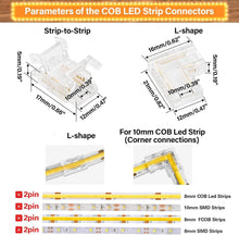 Carica l'immagine nel visualizzatore di Gallery, 12 connettori per strisce LED COB LED, connettori angolari trasparenti, connettore LED, 10 mm, 2 poli, senza saldatura, 