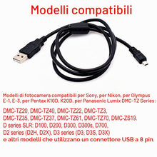 Carica l'immagine nel visualizzatore di Gallery, JZK Cavo ricarica USB e trasferimento dati immagini fotografiche, 1m cavo piatto USB A maschio a Mini B a 8 pin per Pana