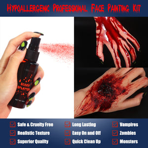 BOBISUKA Halloween Sangue Finto Lavabile 3 Pz: 1 Plasma Coagulato+1 Spray di Sangue Finto+1 Sangue Finto Gocciolante Sicuro per Carnevali, Film, Teatro, Scherzi, Ferite Simulate