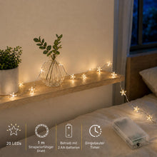 Carica l'immagine nel visualizzatore di Gallery, Liyade Catena Luminosa Stelle 1 m 20 LED, Timer 6H/18H, Batterie