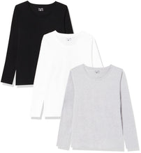 Carica l'immagine nel visualizzatore di Gallery, Berydale Maglietta a maniche lunghe con scollo rotondo in 100% cotone, Donna, Nero/bianco/grigio (confezione da 3), M