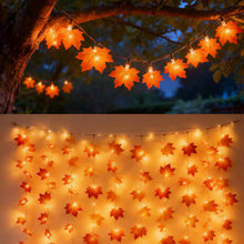Carica l'immagine nel visualizzatore di Gallery, Ghirlanda di luci autunnali, 6 m, 40 LED, con foglie di acero, per interni, funzionamento a batteria, mix di colori, fog