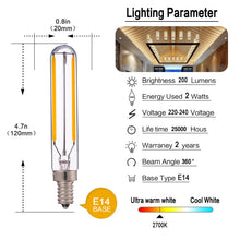Carica l'immagine nel visualizzatore di Gallery, Genixgreen E14 LED Lampadina Bianco Caldo T20 2W Filabile 2200K Retrò