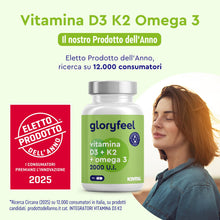Carica l'immagine nel visualizzatore di Gallery, Vitamina D3 + K2 + Omega 3, 90 Capsule Softgel, Eletto PRODOTTO DELL'ANNO 2025, 2000UI Vitamin D, 100 µg Vitamina K (K2V