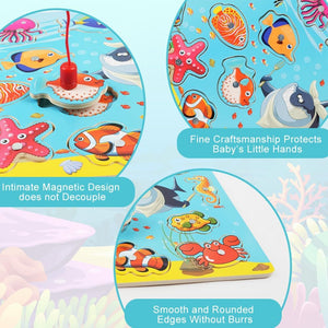 TOWO Gioco da Pesca in Legno Magnetico – include 15 Sagome con...
