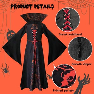 PABTID Costume da Vampiro per Bambina e Ragazza Halloween Dress Up Party Travestimento Gotico Victorian Vampira Cosplay Carnevale Festa a Tema Vampiro (140)