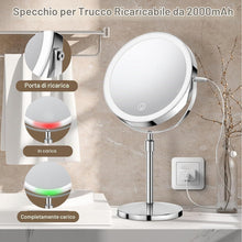 Carica l'immagine nel visualizzatore di Gallery, SURFOU Specchio Trucco con Luci LED 10X/1X, Specchio Ingranditore Bifacciale con 3 Modalità di Illuminazione e Luminosità Regolabile, Altezza Regolabile, Rotazione 360°, per Bagno e Toeletta
