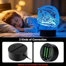 Carica l'immagine nel visualizzatore di Gallery, Lampada Notturna 3D Motocross Casco, Lampada Moto Illusione Ottica LED 7 Colori Tattile, USB e Batteria, Decorazione per
