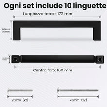 Carica l'immagine nel visualizzatore di Gallery, Vortix 15 maniglie per mobili in acciaio inox nero opaco, distanza tra i fori di 160 mm, design moderno, per mobili da c