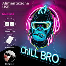 Carica l'immagine nel visualizzatore di Gallery, Chill Bro Gaming Headset Neon Cartello Per Decorazione Da Parete, Cartello Neon Gorilla, Cartelli LED Gaming Zone Per Ca