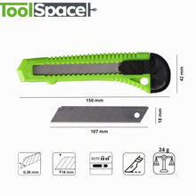 Carica l'immagine nel visualizzatore di Gallery, ToolSpace Set 20 Taglierini Professionali Cutter Lama Diciotto Millimetri Acciaio Inox Impugnatura Ergonomica Blocco Sic