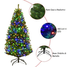 Carica l'immagine nel visualizzatore di Gallery, COSTWAY Albero di Natale 120/150/180/210 cm, Albero di Natale con Luci Incorporate 11 Modalità di Illuminazione, 300/600/1000/1570 Rami e Base in Metallo, Perfetta per Casa e Negozio (150cm)