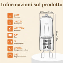 Carica l'immagine nel visualizzatore di Gallery, 5 Pezzi Lampadina Alogena G9 25W per Forno, Resistente Al Calore 300 Gradi, 260LM Bianco Caldo 2700K, Dimmerabile 230V, 