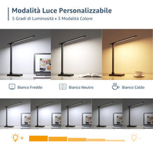 Carica l'immagine nel visualizzatore di Gallery, Lepro Lampada da Tavolo LED 15W, Lampada da Scrivania USB Ricaricabile, 3 Colori e 5 Livelli di Luminosità, Dimmerabile, Luce da Lettura Protezione degli Occhi per Ufficio, Camera, Nero