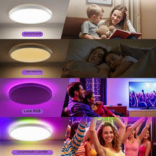 Carica l'immagine nel visualizzatore di Gallery, Plafoniera Led Soffitto, 24W 2160LM Lampada da Soffitto con Telecomando, Moderno 3000K-6500K 7 RGB Colore Plafoniere da 