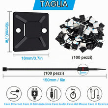 Carica l'immagine nel visualizzatore di Gallery, Jatiler, 200 basi adesive per fascette stringicavi, colore nero, supporto autoadesivo, set con fascette multiuso (lunghe