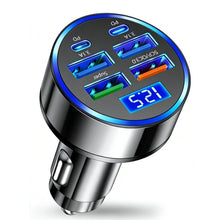 Carica l'immagine nel visualizzatore di Gallery, Caricabatterie Auto USB,4 USB + 2 PD Type-C con Display Digitale con Voltmetro LED Caricatore Accendisigari Rapido Unive