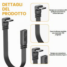 Carica l'immagine nel visualizzatore di Gallery, Cavo Prolunga USB C 90 Gradi, 15cm Type C Maschio Femmina Piatta Prolunga in Silicone, Supporta Trasferimento Dati e Ric