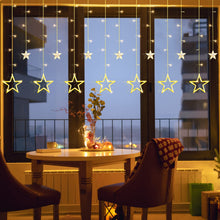 Carica l'immagine nel visualizzatore di Gallery, Jsdoin Cascata di Luci Esterno ed Interno, Tenda Luminosa 2.5 m 138 LED, Tenda di Luci con 12 Stelle 8 modalità lampeggi