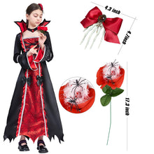 Carica l'immagine nel visualizzatore di Gallery, ZUCOS Costume da vampiro per Halloween, per bambina, stile gotico, elegante, medievale, per feste di carnevale, nero, taglia 7-9 anni