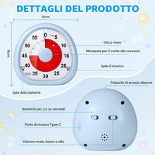 Carica l'immagine nel visualizzatore di Gallery, Diboniur Timer Visivo per Bambini Ricaricabile, Silenzioso, 60 Minuti