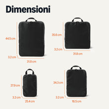 Carica l'immagine nel visualizzatore di Gallery, Amazon Essentials Cubi Organizer da Viaggio Ultraleggeri con Zip e Compressione, Confezione da 4, Nero