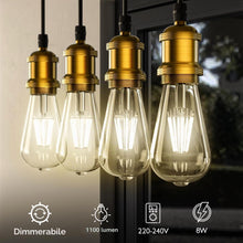 Carica l'immagine nel visualizzatore di Gallery, Lampadine LED Edison 8W,Luce Bianco Neutro 4000K, Lampadina Vintage E27, Dimmerabile, 1100LM, ST64 Trasparente luce natu