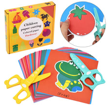 Carica l'immagine nel visualizzatore di Gallery, DealKits Set Taglio Carta per Bambini, 2 Forbici Sicurezza + 48 Fogli, Attività Didattica Creativa per Asilo e Scuola Ma
