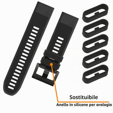 Carica l'immagine nel visualizzatore di Gallery, 6 cinturini per orologio Garmin in silicone, anello di ricambio per orologio da polso, 22 mm, 18 mm, colore nero, in gom