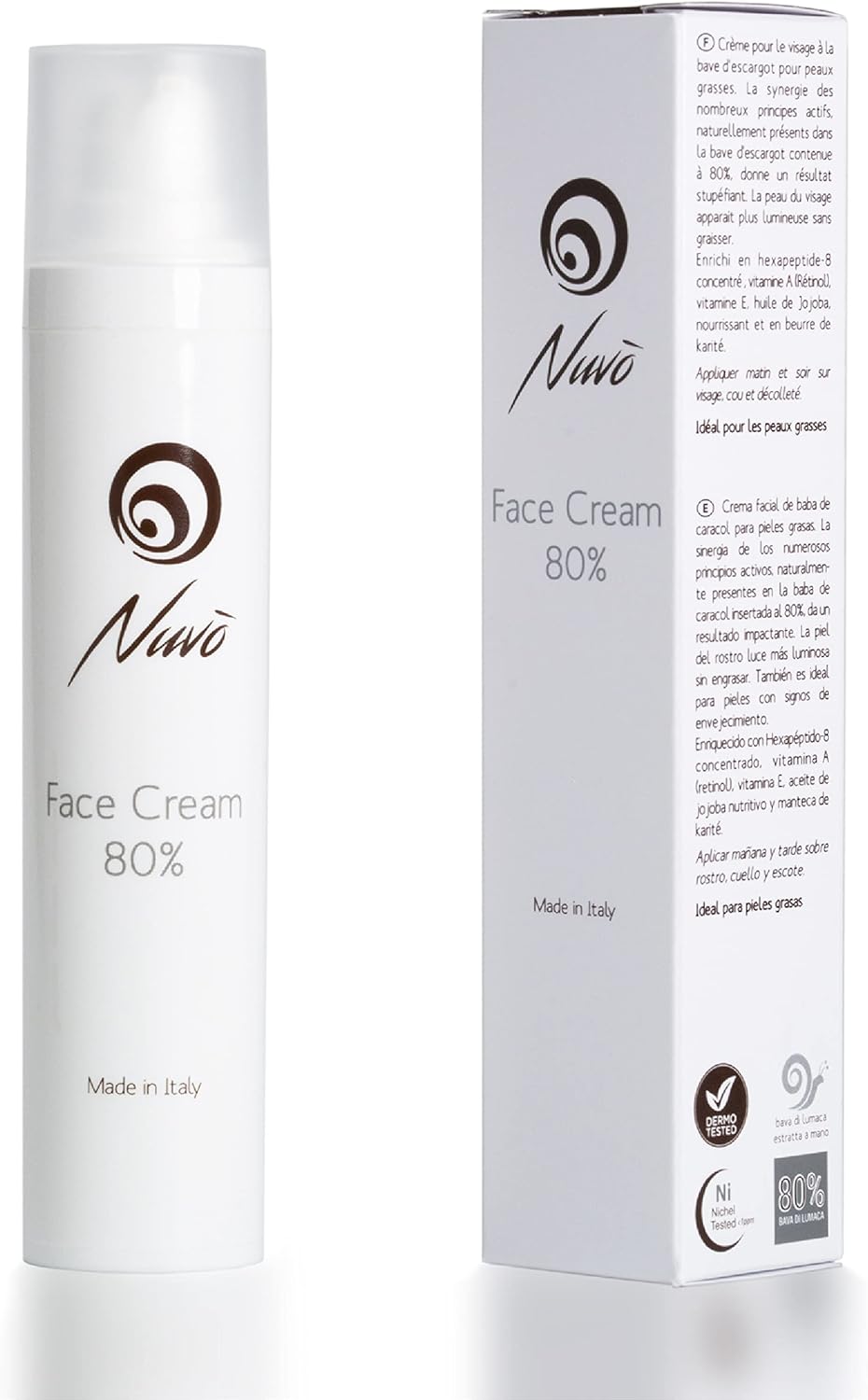 Nuvò 60% BAVA DI LUMACA Crema viso H24 con Acido ialuronico Collagene Marino...