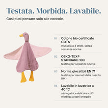 Carica l'immagine nel visualizzatore di Gallery, Doudou neonato Anatra in mussola – Dudu e peluche neonato, Dusty Rose